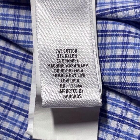 BONOBOS Jetsetter Stretch Slim Fit Dress Shirt Blue Check Size 17x35 EUC - Picture 10 of 16